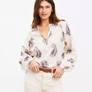 LOFT Ivory and Purple Paisley Blouse